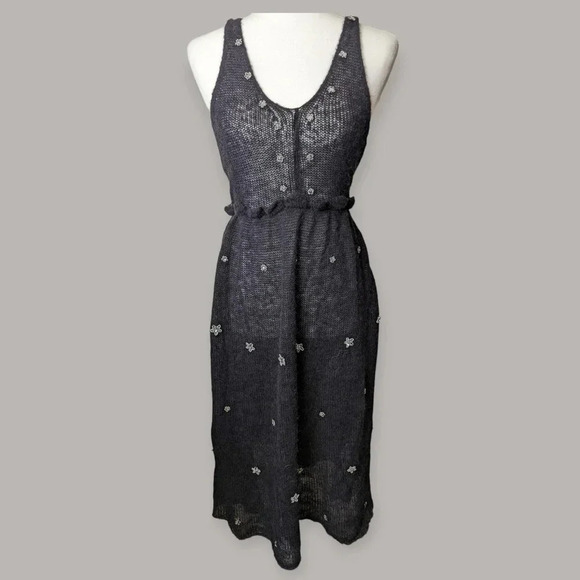 Zara Black Midi Dress Rhinestone Embellishment Wool - Picture 9 of 10
